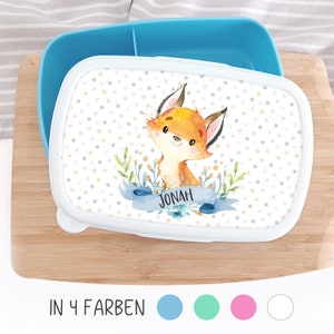 Brotdose Brotbox Lunchbox personalisiert, Motivauswahl Pinguin Fuchs Waschbär Leopard