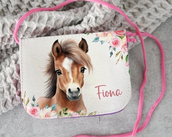 Kinder Brustbeutel Pony Pferd  personalisiert mit Namen, Geldbörse Portmonee