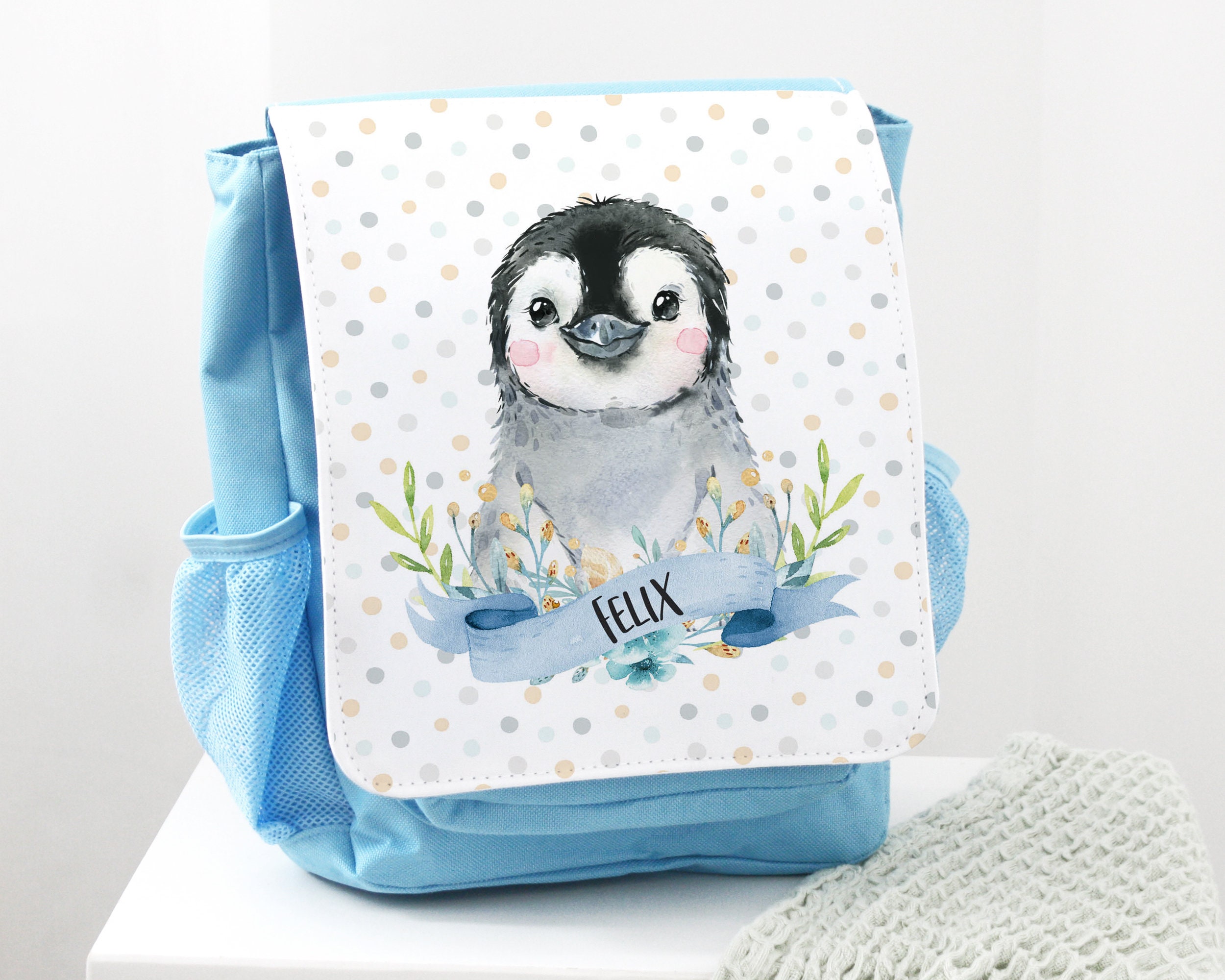 Rucksack für Kinder mit Namen personalisiert, Kindergartenrucksack Pinguin