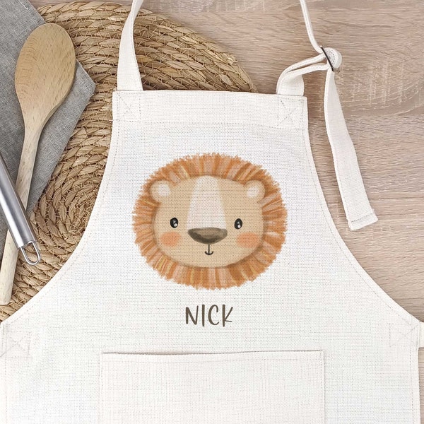 Kinderschürze Löwe personalisiert, backen kochen malen Geschenkidee für Kinder