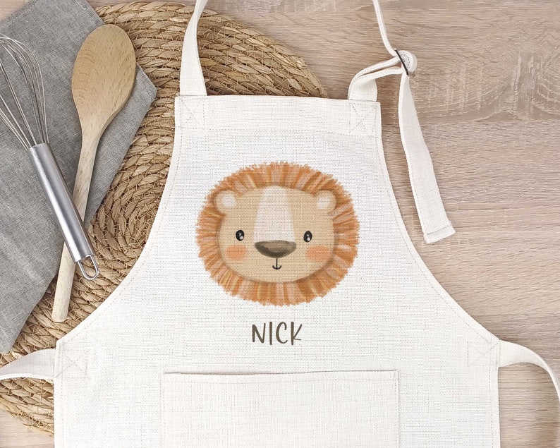 Kinderschürze Löwe personalisiert, backen kochen malen Geschenkidee für Kinder image 1