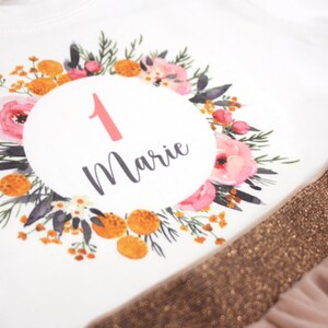 Geburtstagsshirt personalisiert Geburtstag Mädchen Blumenkranz T-Shirt TShirt Bild 2