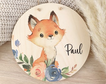 Holzschild Kinderzimmer mit Name, Namensschild Fuchs Junge