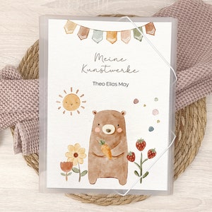 Sammelmappe Postmappe für die Schule, mit Namen personalisiert, Geschenk zum Schulanfang Schulkind, Elternmappe, Bär