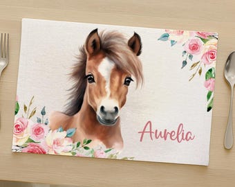 Personalisiertes Tischset Pferd | Platzset für Kinder mit Namen | Textil Platzdeckchen