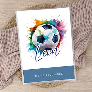 Zeugnismappe Fußball personalisiert, Zeugnisordner mit Namen, Einschulung Schulkind