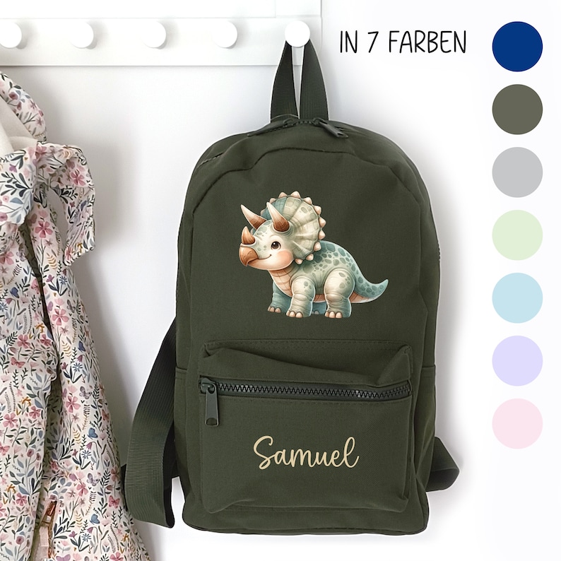 Kindergartenrucksack Dino, Kindergartentasche personalisiert, Farbauswahl, Geschenkidee für Kinder, Kindergartenkind, Dinosaurier image 1