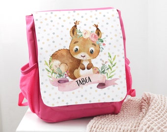Rucksack für Kinder mit Namen personalisiert, Kindergartenrucksack Eichhörnchen