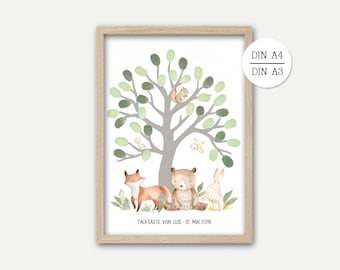 Fingerabdruck Gästeposter Gästebuch Kinder Feier Waldtiere personalisiert