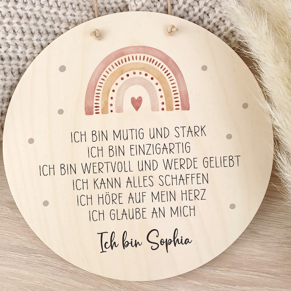 Holzschild Affirmationen Regenbogen personalisiert