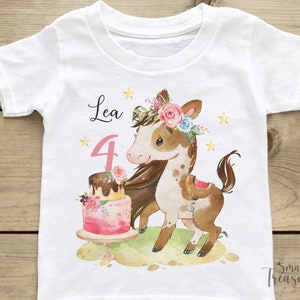 Geburtstagsshirt personalisiert, Geburtstag Mädchen Pferd Pony T-Shirt TShirt