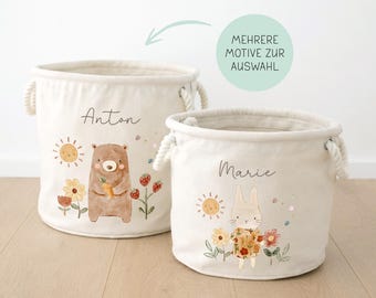 Spielzeugkorb Aufbewahrung Kinderzimmer Deko mit Namen personalisiert Bär, Hase