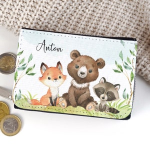 Kinder Geldbörse Portmonee personalisiert mit Name Waldtiere Bär