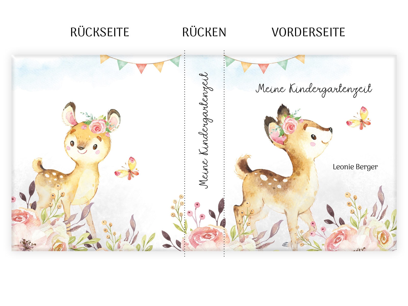 Kindergartenordner Reh, Ordner personalisiert mit Name, Portfolio, Sammelordner, Kindergartenmappe, Kita-Ordner
