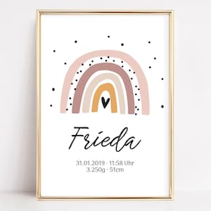 Geburtsposter Geburtsdaten personalisiert Kinderzimmer Regenbogen Mädchen