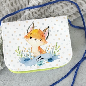 Brustbeutel für Jungs, personalisiert mit Name, Motivauswahl Fuchs, Waschbär, Leopard, Pinguin