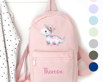 Kindergartenrucksack Dino Mädchen, Kindergartentasche personalisiert, Farbauswahl, Geschenkidee für Kinder, Kindergartenkind