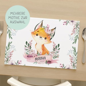 Personalisiertes Platzset mit Tieren | Textil-Tischset mit Namen | Geschenk für Kinder