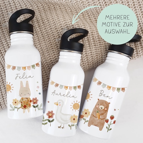 Kinder-trinkflasche Personalisiert Mit Namen | Kinderflasche Bär Hase Gans | Schule Kindergarten