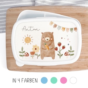Brotdose Bär für Kinder, mit Namen personalisiert, Brotbox Lunchbox