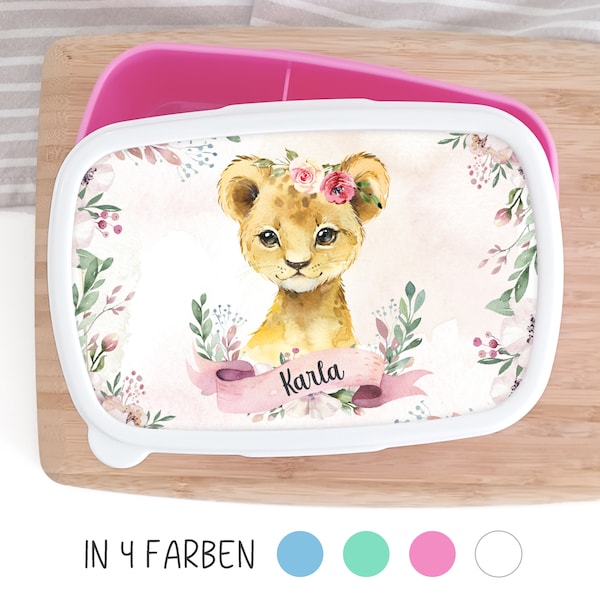 Brotdose Brotbox Lunchbox personalisiert, Aquarell Löwenmädchen