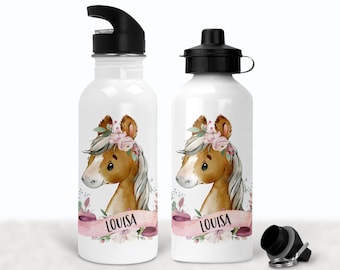 Flasche Trinkflasche personalisiert mit Namen, Pferd Pony