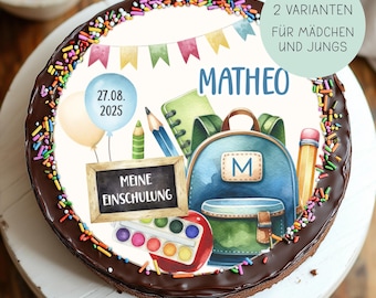 Tortenaufleger zur Einschulung, Schulanfang, Geschenkidee für Kinder, Tortenbild mit Namen, Kuchendeko, erster Schultag