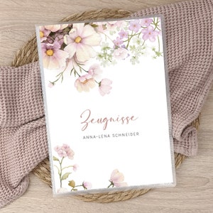 Zeugnismappe Blumen, Zeugnisordner mit Namen, Schulkind, Zeugnisse, Geschenk zur Einschulung