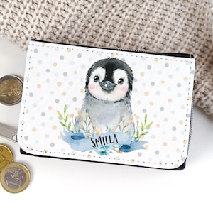 Kinder Geldbörse Portmonee personalisiert mit Name Pinguin blau