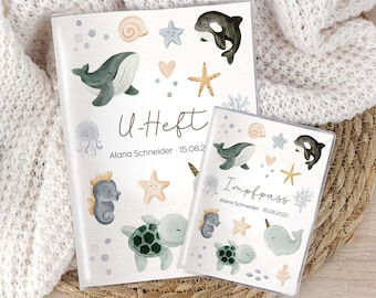 U-Heft-Hülle Impfpass Reisepass, personalisiert Boho Meerestiere