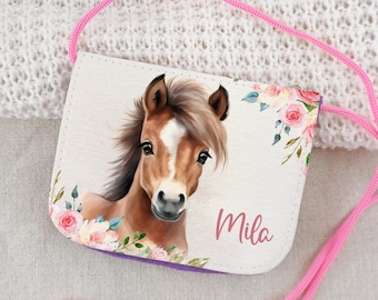 Kinder Brustbeutel Pony Pferd  personalisiert mit Namen, Geldbörse Portmonee