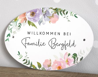 Türschild Familie Haustür personalisiert Blumen