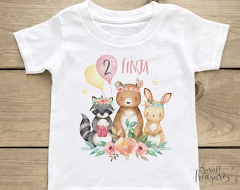 Geburtstagsshirt personalisiert, Geburtstag Mädchen Tiere Indianer T-Shirt TShirt