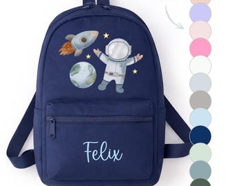 Kindergartenrucksack Weltall Astronaut, Kindergartentasche personalisiert, Farbauswahl, Geschenkidee für Kinder, Weltraum Rakete