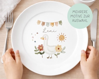 Kinderteller mit Namen | Geschenk für Kinder | Gans Bär Hase | Kindergeschirr Teller