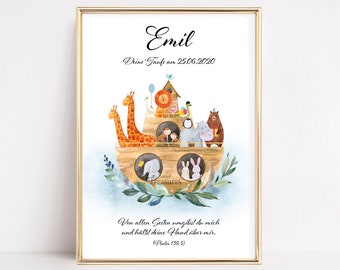 Taufbild, Geschenk zur Taufe personalisiert, Kinderzimmer Arche Noah