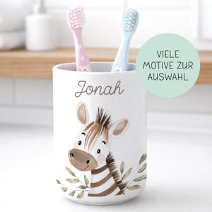 Zahnputzbecher für Kinder | personalisierter Kunststoffbecher mit Namen | Geschenk für Jungen