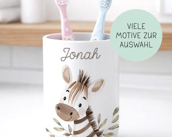 Zahnputzbecher für Kinder | personalisierter Kunststoffbecher mit Namen | Geschenk für Jungen