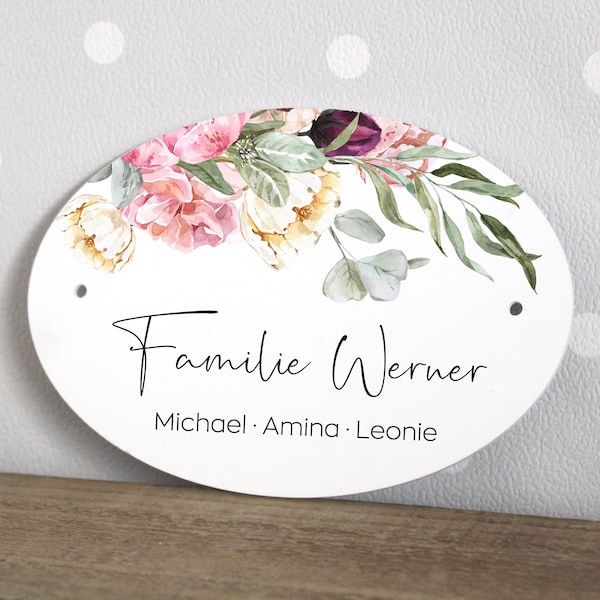 Türschild Familie Haustür personalisiert Blumen