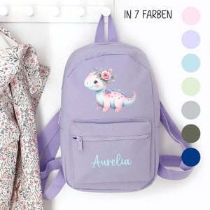 Kindergartenrucksack Dino Mädchen, Kindergartentasche personalisiert, Farbauswahl, Geschenkidee für Kinder, Kindergartenkind imagen 2