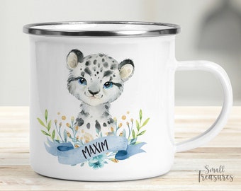 Tasse Emailletasse Kindertasse Becher personalisiert, Aquarell Leopard