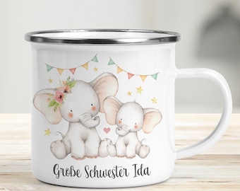 Tasse Kindertasse Emaille Kunststoff Keramik Becher personalisiert, Große Schwester