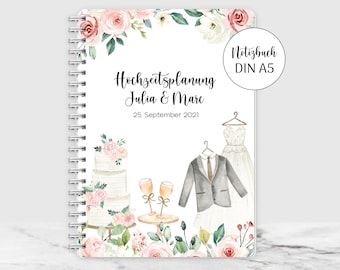 Notizbuch Notizblock DIN A5 personalisiert, kariert Hochzeitsplanung