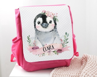 Kinderrucksack mit Namen personalisiert, Kindergartenrucksack Mädchen Pinguin