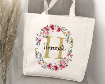 Tasche Shopper, personalisiert mit Name und Blumenkranz