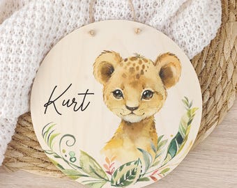 Holzschild Kinderzimmer mit Name, Namensschild Löwe