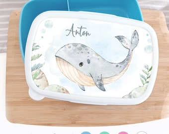 Brotdose Wal für Kinder mit Namen, Brotbox Lunchbox personalisiert
