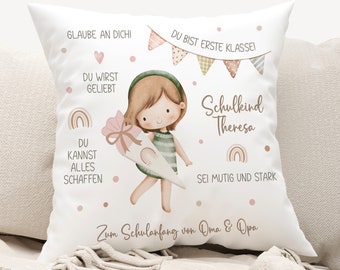 Kissen zur Einschulung, Geschenkidee zum Schulanfang, Affirmationen, Mutmacher, personalisiertes Geschenk mit Namen
