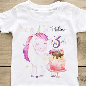 Geburtstagsshirt personalisiert, Geburtstag Mädchen Einhorn T-Shirt TShirt Bild 1