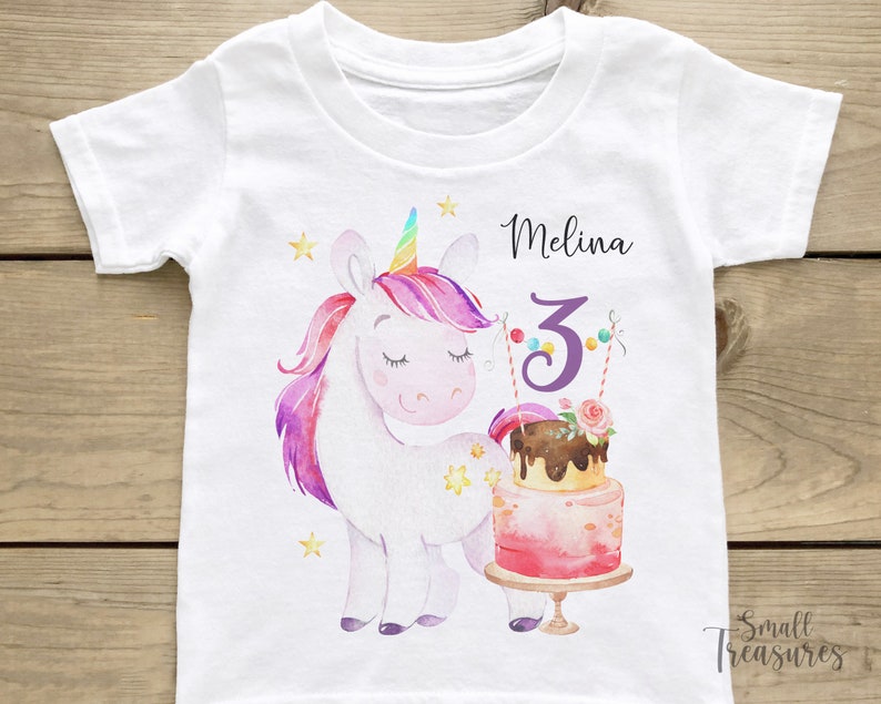 Geburtstagsshirt personalisiert, Geburtstag Mädchen Einhorn T-Shirt TShirt Bild 1